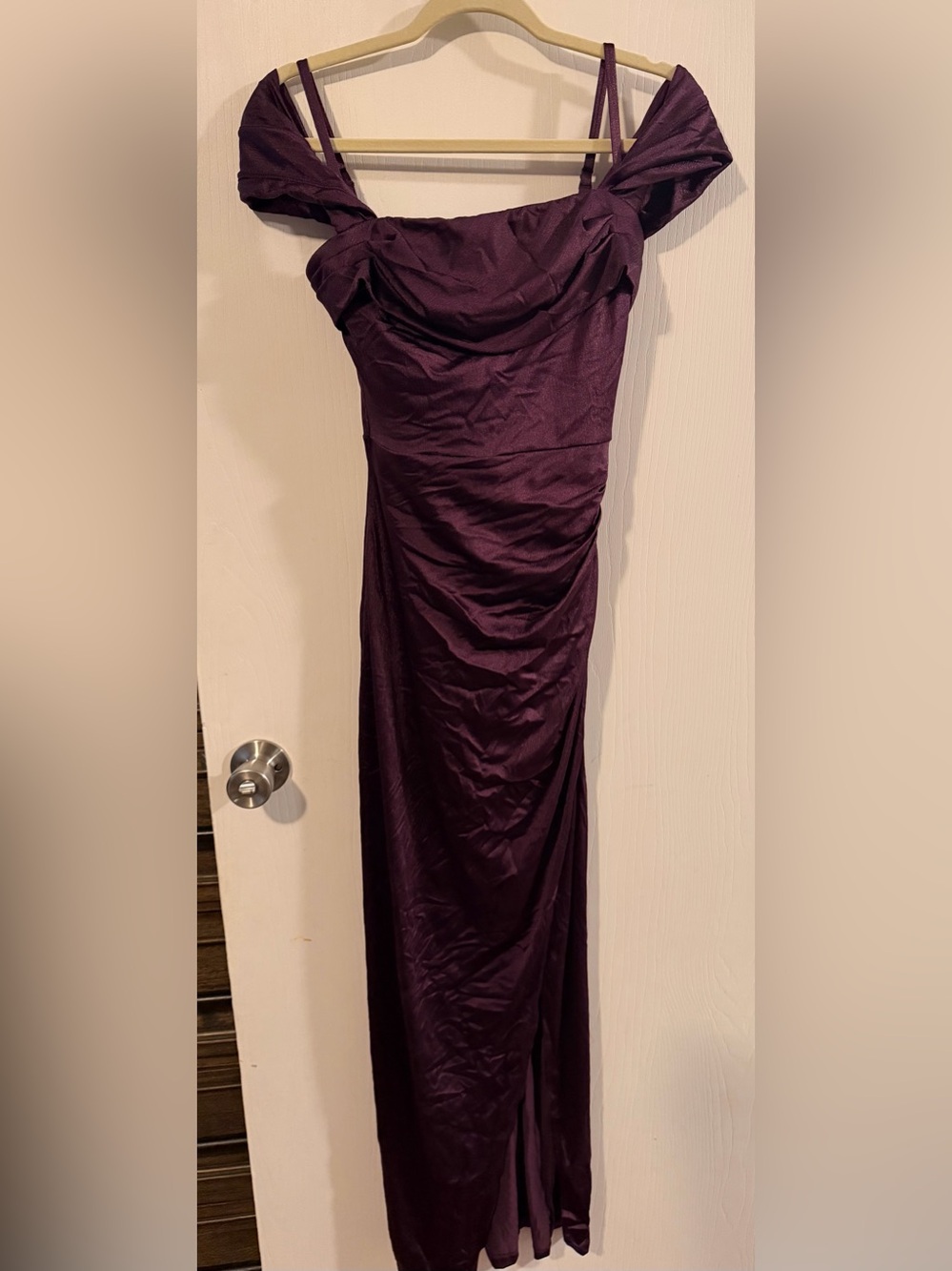 Off-Shoulder Plum Maxi Dress - Elegant Women’s Evening Gown